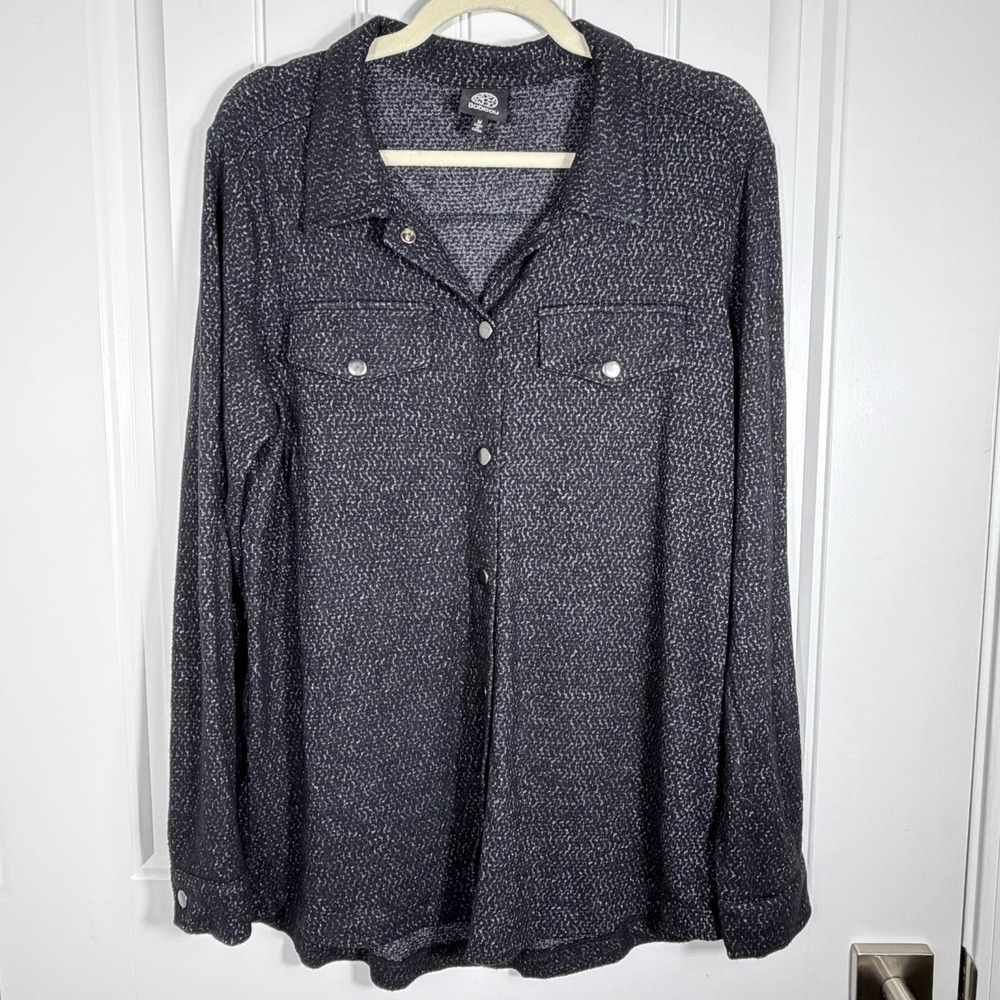 Bobeau Gray Marled Knit Snap Front Shirt Jacket Long Sleeve Size M